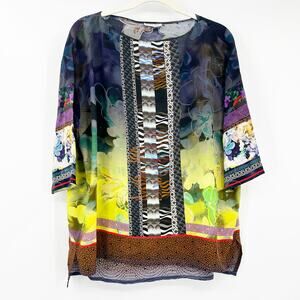 Megan Park Womens Boho Artsy Vacation 100% Silk Floral Mixed Print Blouse Size 8